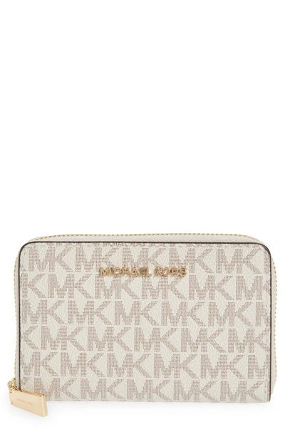 Shop Michael Kors Small Zip Around Wallet In Vanilla/ Acorn