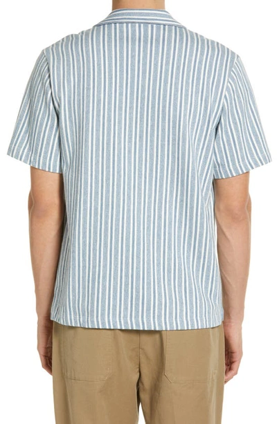 Shop Vince Cabana Stripe Cotton Short Sleeve Button-up Shirt In Smoke Blue/ Off White