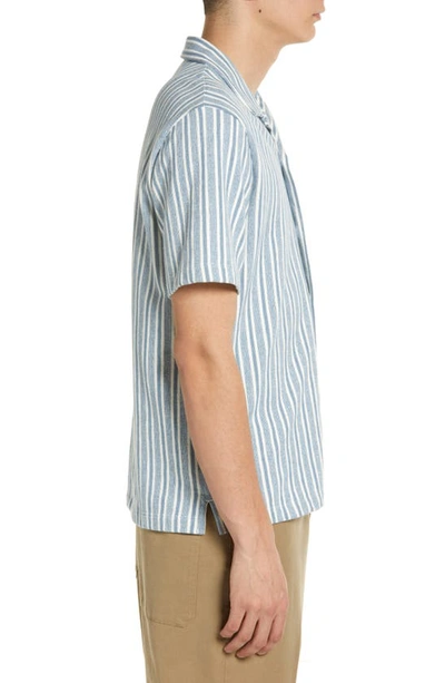 Shop Vince Cabana Stripe Cotton Short Sleeve Button-up Shirt In Smoke Blue/ Off White