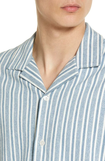 Shop Vince Cabana Stripe Cotton Short Sleeve Button-up Shirt In Smoke Blue/ Off White