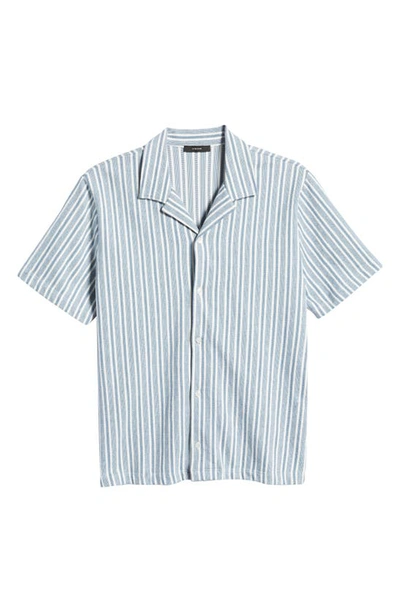 Shop Vince Cabana Stripe Cotton Short Sleeve Button-up Shirt In Smoke Blue/ Off White