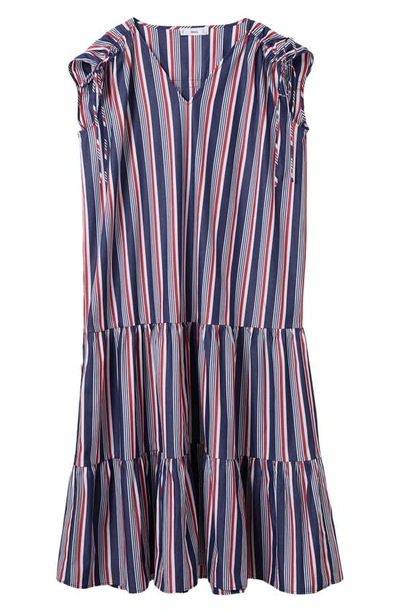 Shop Mango Stripe Sleeveless Cotton Dress In Dark Navy