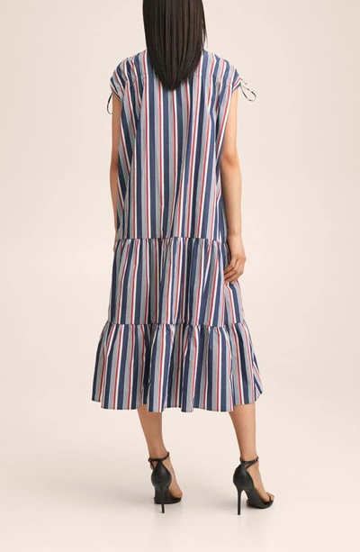 Shop Mango Stripe Sleeveless Cotton Dress In Dark Navy