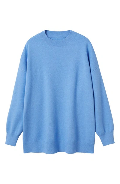 Shop Mango Oversize Crewneck Sweater In Blue