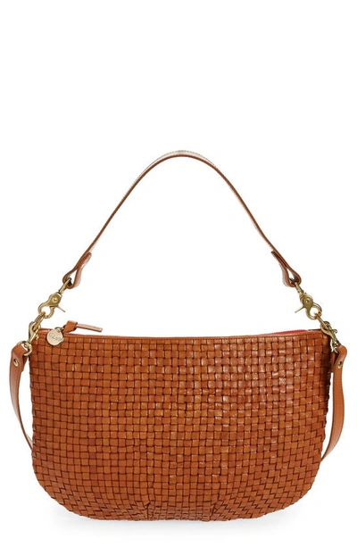Shop Clare V Moyen Messenger Crossbody Bag In Natural Woven Checker