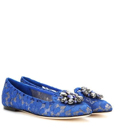 Shop Dolce & Gabbana Embellished Lace Slippers