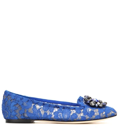 Shop Dolce & Gabbana Embellished Lace Slippers