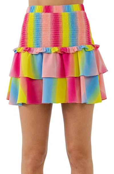 Endless Rose Smocked Rainbow Stripe Miniskirt In Multi