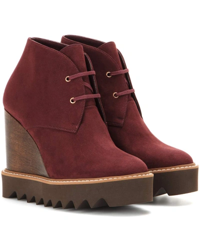 Stella Mccartney Leana Lace-up Faux-suede Wedge Boots In Burgundy