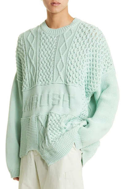 Shop Ambush Patchwork Logo Cable Knit Sweater In Green/ Lily