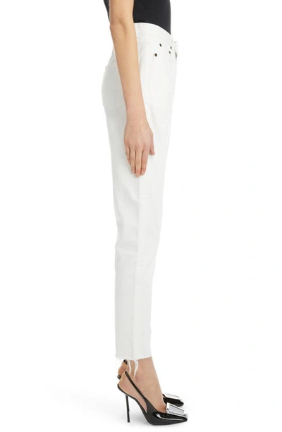 Shop Saint Laurent High Waist Destroyed Hem Carrot Fit Jeans In Vintage White