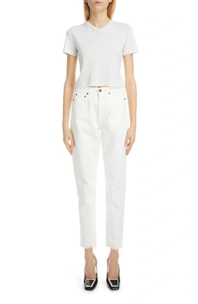 Shop Saint Laurent High Waist Destroyed Hem Carrot Fit Jeans In Vintage White