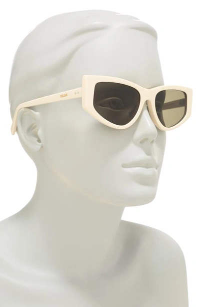 Shop Celine 56mm Rectangular Sunglasses In Ivory / Green