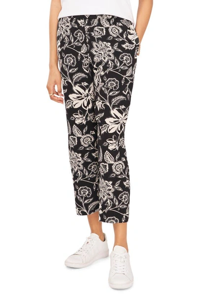 Vince Camuto Printed Straight-leg Cropped Pants In Rich Black