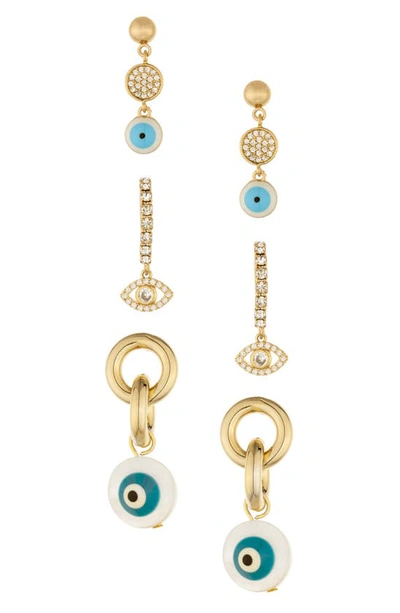 Ettika 18k Gold-plated 3-pc. Set Cubic Zirconia Evil Eye Drop Earrings In Gold