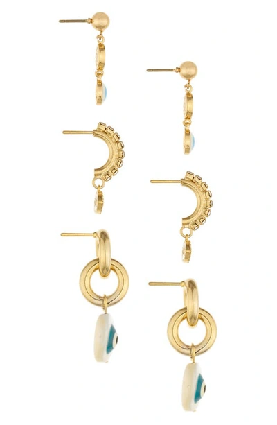 Ettika 18k Gold-plated 3-pc. Set Cubic Zirconia Evil Eye Drop Earrings In Gold