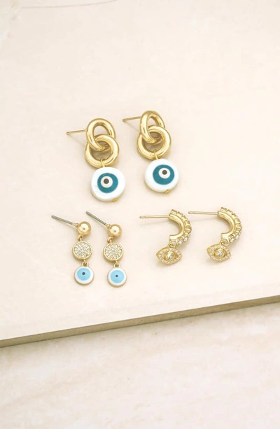 Ettika 18k Gold-plated 3-pc. Set Cubic Zirconia Evil Eye Drop Earrings In Gold