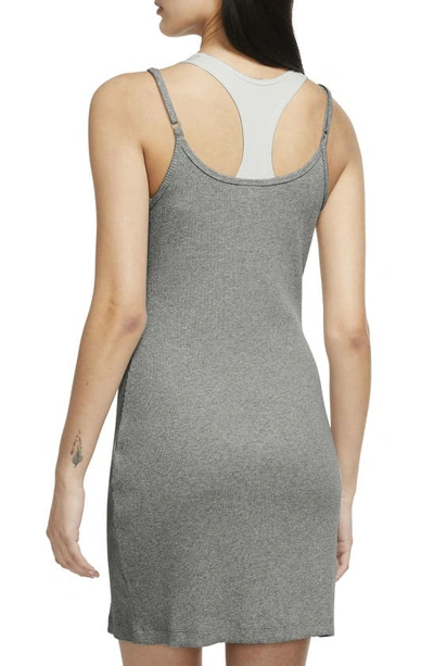 Shop Nike Ribbed Stretch Cotton Minidress In Dk Grey Heather/ White