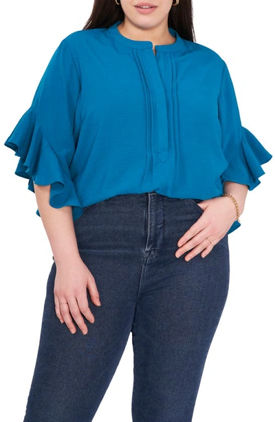 Shop Vince Camuto Ruffle Sleeve Blouse In Teal Waters