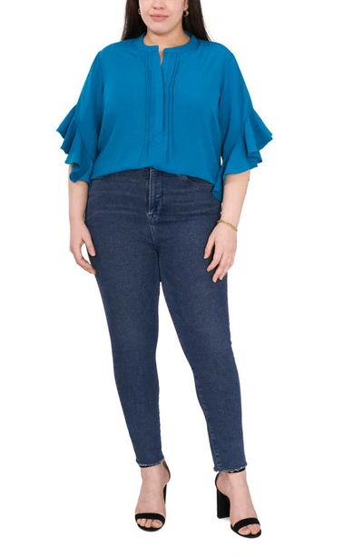 Shop Vince Camuto Ruffle Sleeve Blouse In Teal Waters