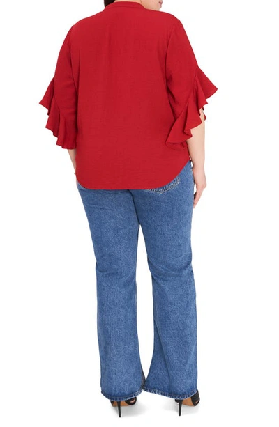 Shop Vince Camuto Ruffle Sleeve Blouse In Dark Red