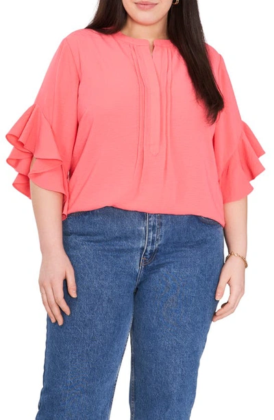 Shop Vince Camuto Ruffle Sleeve Blouse In Lush Coral