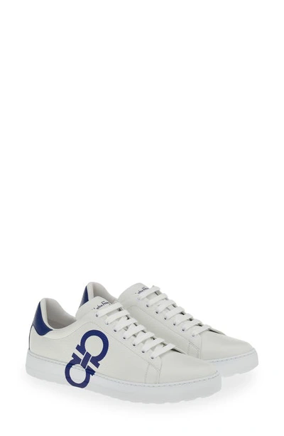 Shop Ferragamo Double Gancio Sneaker In Bianco Ottico Blue Marine