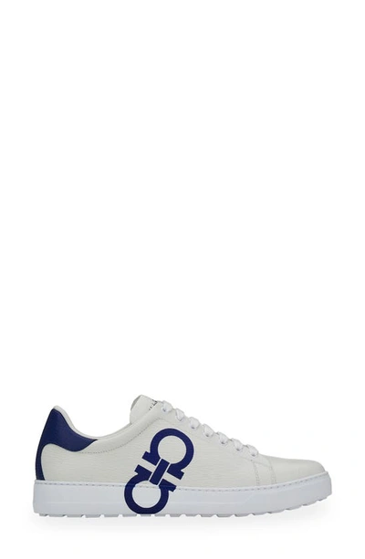 Shop Ferragamo Double Gancio Sneaker In Bianco Ottico Blue Marine