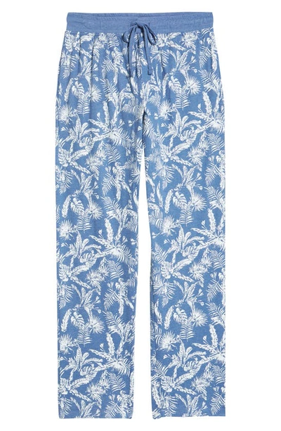 Shop Majestic Palm Print Cotton Blend Pajama Pants In Blue Leaf