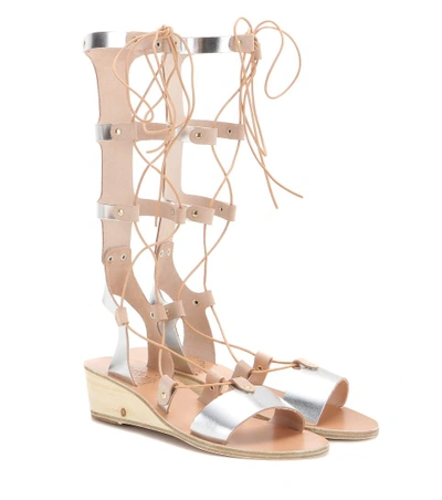 Ancient Greek Sandals Thebes Wedge Metallic Leather Gladiator Sandals