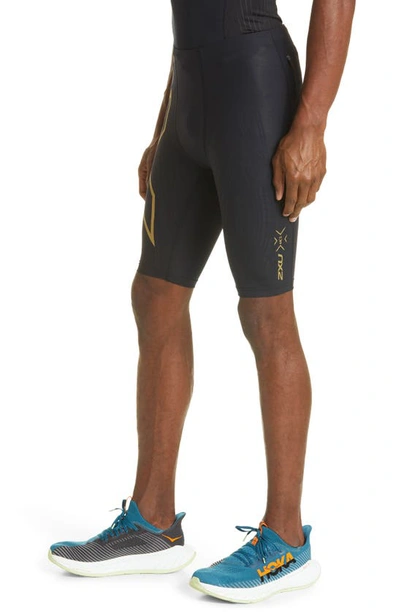 Shop 2xu Light Speed Compression Bike Shorts In Black/ Gold Reflective
