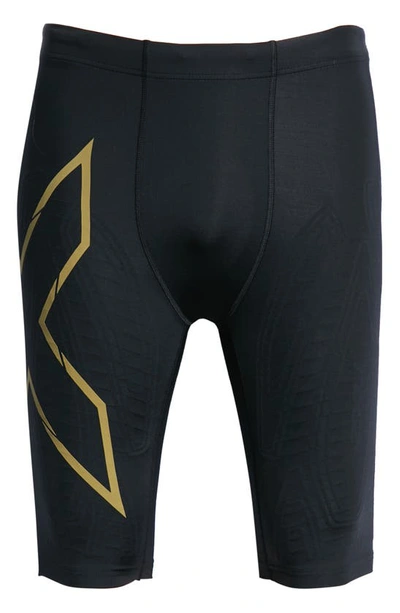 Shop 2xu Light Speed Compression Bike Shorts In Black/ Gold Reflective