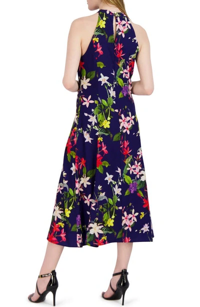 Shop Donna Ricco Floral Sleeveless Midi Dress In Navy Multi