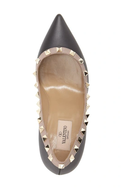 Shop Valentino Rockstud Pointy Toe Pump In Black Leather