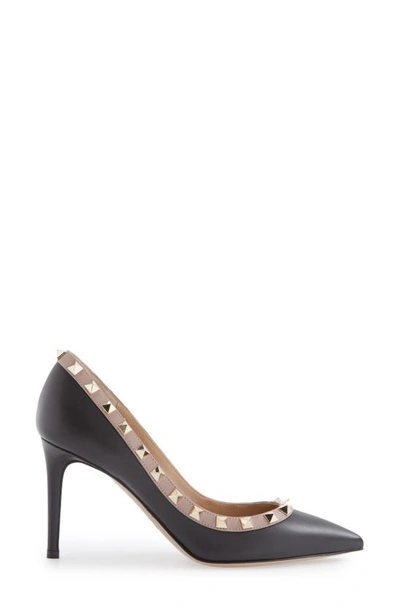 Shop Valentino Rockstud Pointy Toe Pump In Black Leather