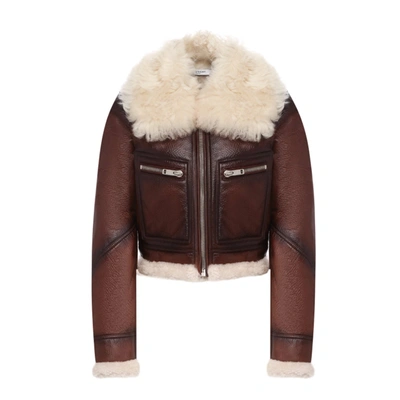 Shop Givenchy Cropped Leather Jacket In Brown