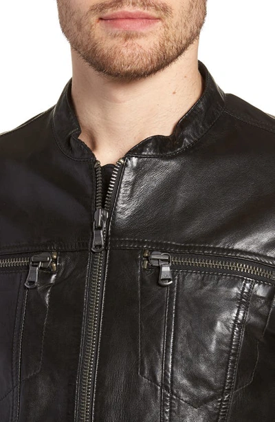 Shop John Varvatos Band Collar Leather Jacket In Black