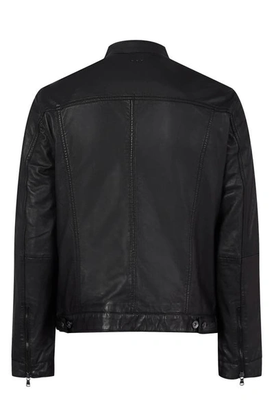 Shop John Varvatos Band Collar Leather Jacket In Black