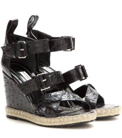 Balenciaga Rope Track Leather Wedge Sandals In Llack