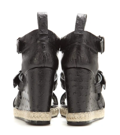 Shop Balenciaga Rope Track Leather Wedge Sandals In Llack