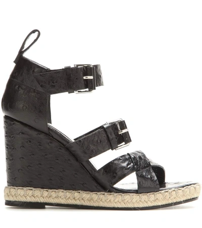 Shop Balenciaga Rope Track Leather Wedge Sandals In Llack