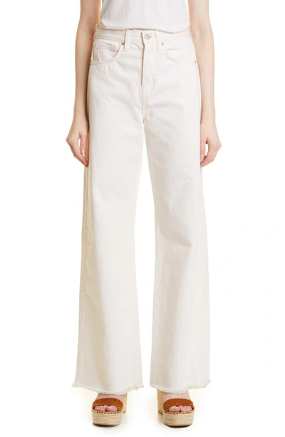 Shop Veronica Beard Taylor High Waist Fray Hem Wide Leg Jeans In Ecru