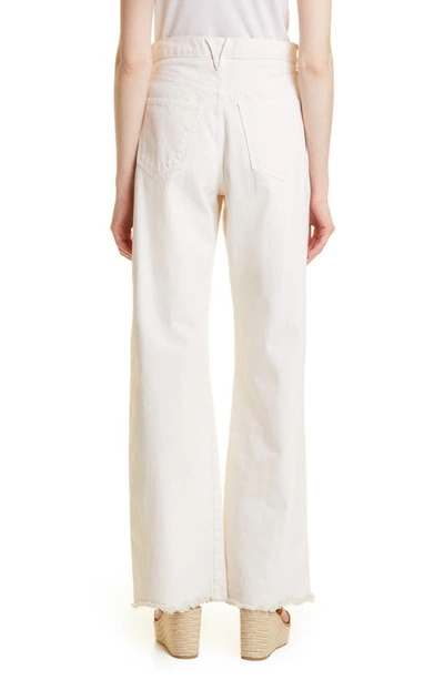 Veronica Beard Taylor High Waist Fray Hem Wide Leg Jeans In Ecru