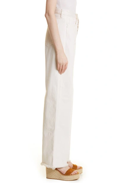 Veronica Beard Taylor High Waist Fray Hem Wide Leg Jeans In Ecru