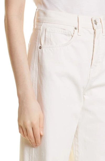 Veronica Beard Taylor High Waist Fray Hem Wide Leg Jeans In Ecru