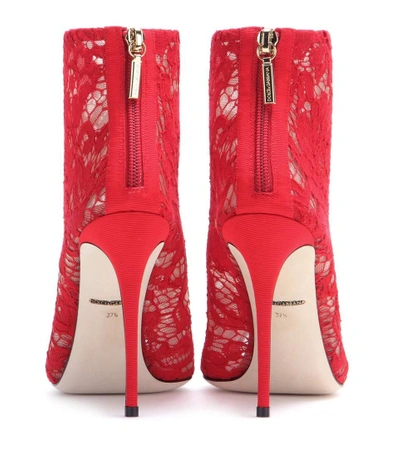 Shop Dolce & Gabbana Lace Open-toe Ankle Boots In Red
