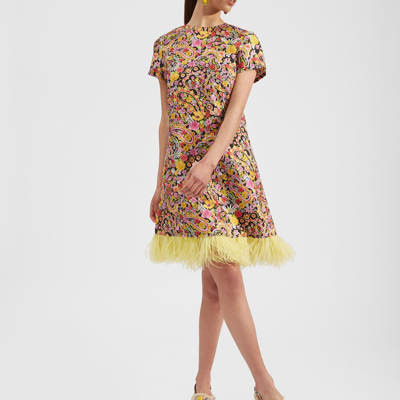 Shop La Doublej Mini Swing Dress (with Feathers) In Tripping Nero