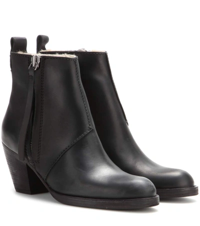 Acne Studios Pistol Short Shearling-lined Leather Ankle Boots In Llack
