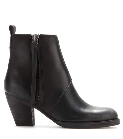Shop Acne Studios Pistol Short Shearling-lined Leather Ankle Boots In Llack