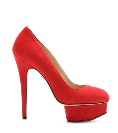 Shop Charlotte Olympia Dolly Suede Platform Pumps In Red